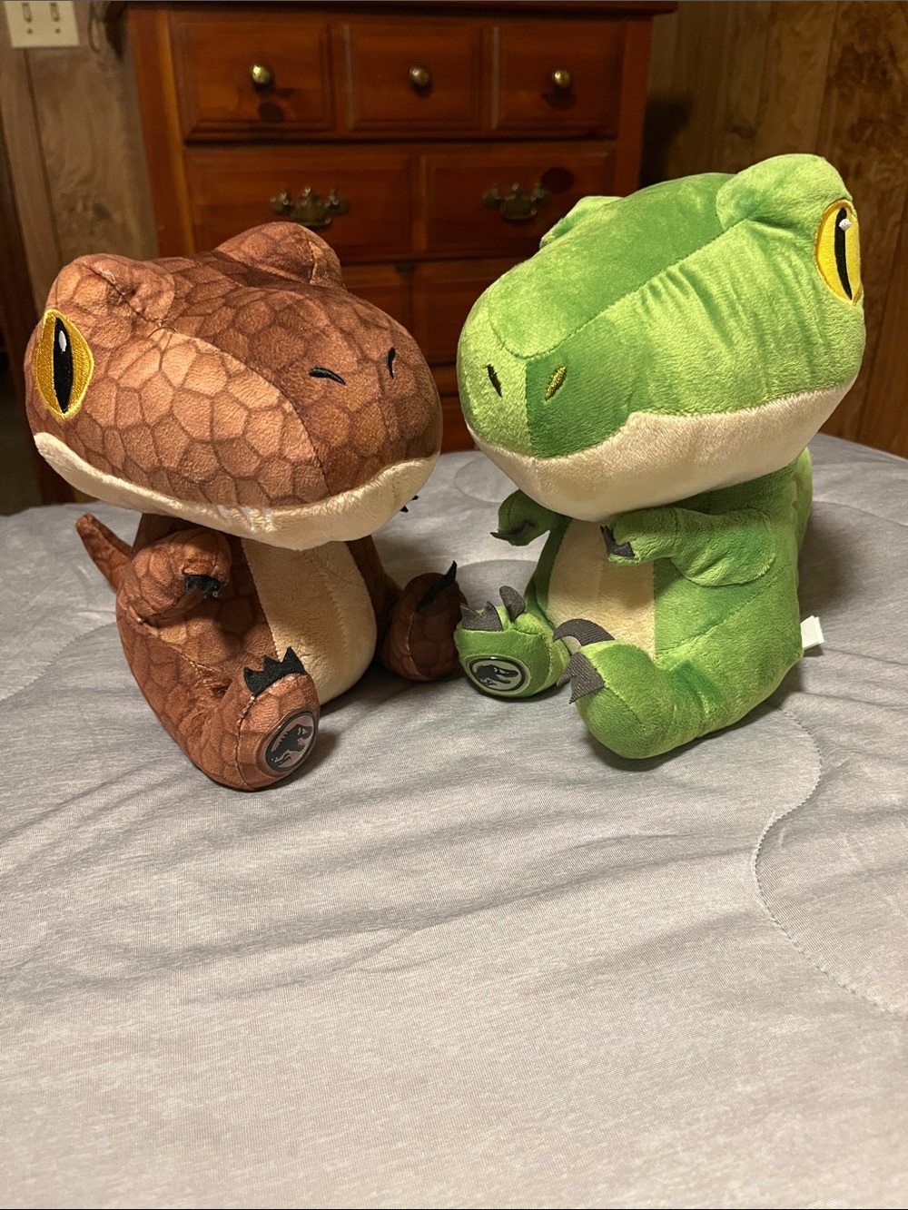 Pair of Cute Jurassic Park Dinosaurs Plush Toys Green & Brown 8 inches approx.